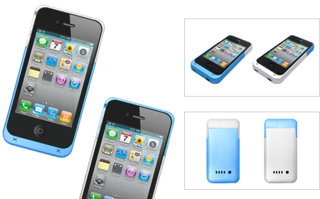 ＋M Battery iPhone4/4S バッテリー内蔵ケース ホワイト［MB01-WH］ × ブルー［MB01-BL］
