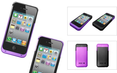 ＋M Battery iPhone4/4S バッテリー内蔵ケース ブラック[MB01-BK] × パープル [MB01-PU]