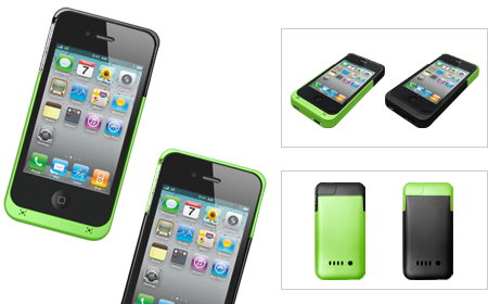 ＋M Battery iPhone4/4S バッテリー内蔵ケース ブラック[MB01-BK] × グリーン [MB01-GR]