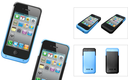 ＋M Battery iPhone4/4S バッテリー内蔵ケース ブラック[MB01-BK] × ブルー [MB01-BL]