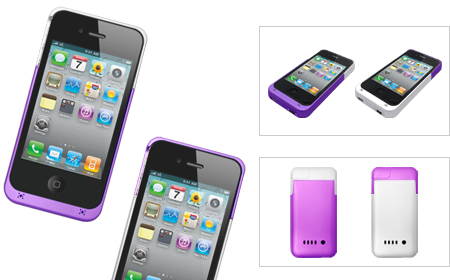 ＋M Battery iPhone4/4S バッテリー内蔵ケース ホワイト［MB01-WH］ × パープル［MB01-PU］